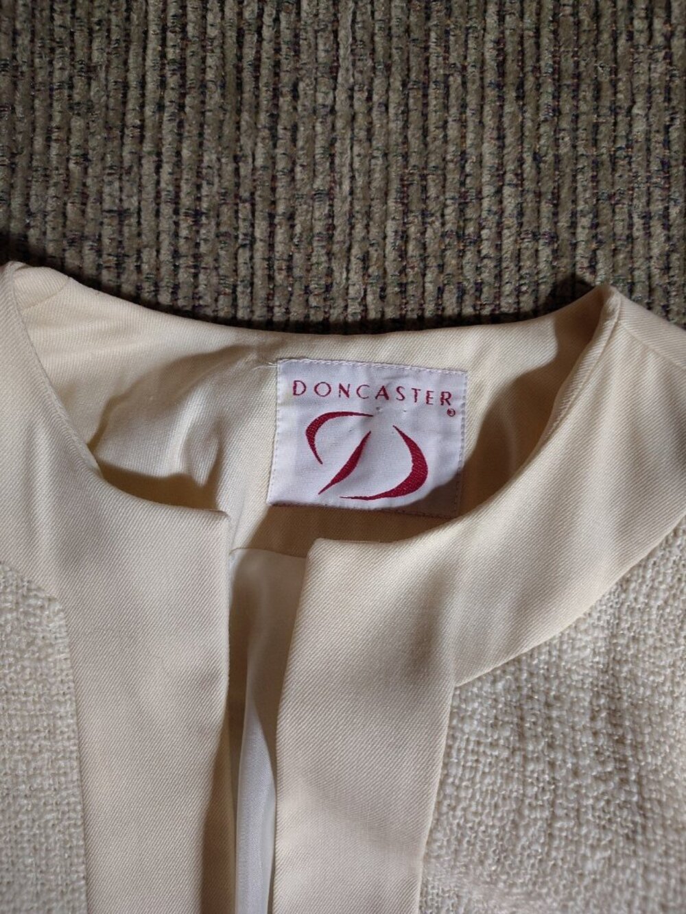 Doncaster Tweed Blazer Jacket Womens Size 14 Cream/W CreamFringe Trim Open Front - Picture 4 of 8